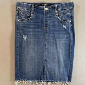 Liverpool Denim Pencil Skirt Distressed Raw Hem Blue Size 6